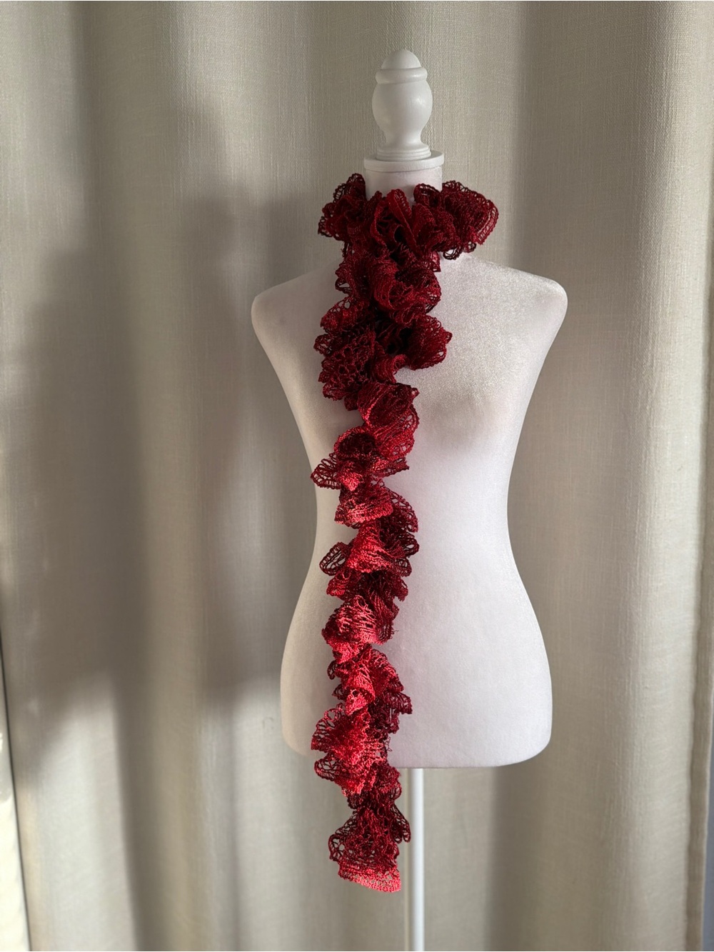 Elegant Red Ruffle Scarf with red shimmer - Women's Accessory